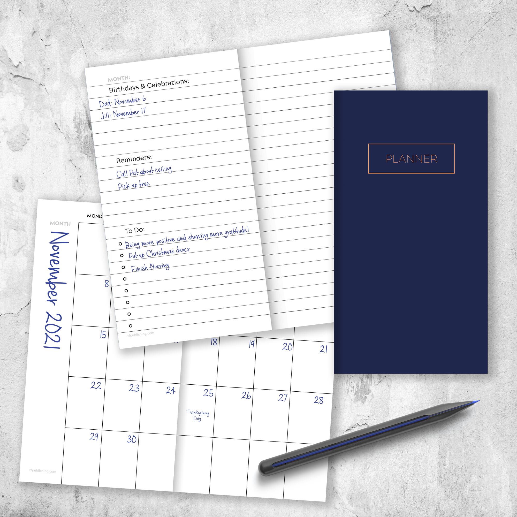 TF Publishing Classic Navy Undated Monthly Pocket Planner